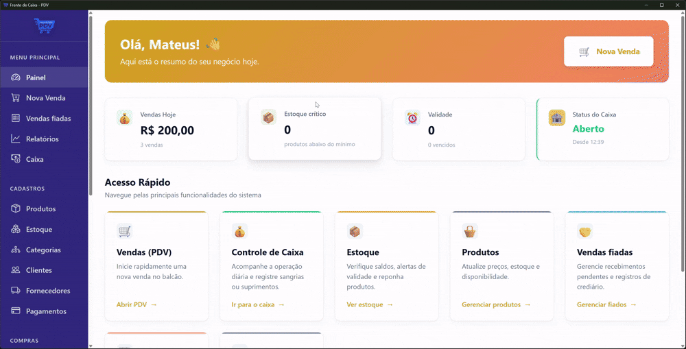 Tela do PDV Open em funcionamento